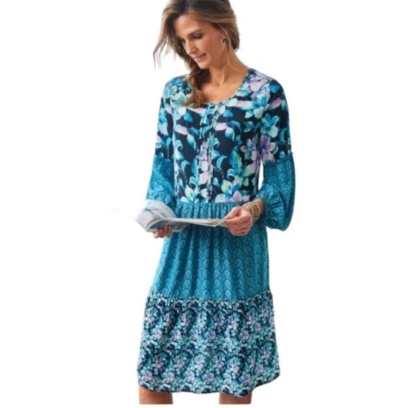 Soft Surroundings Night Bloom Floral Patchwork Dress Blue Women’s Size Small - Picture 5 of 11